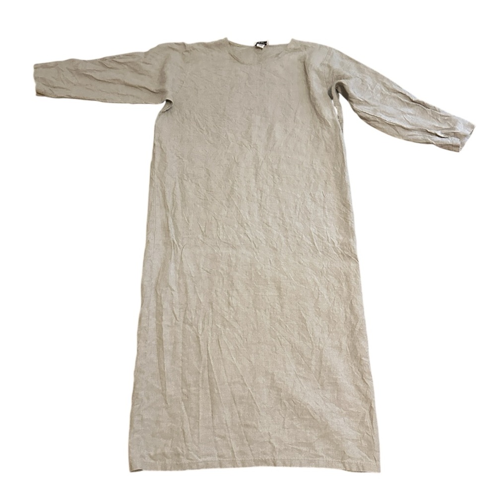 What’s Up Minimal Long Sleeve linen Maxi Dress in Light Beige